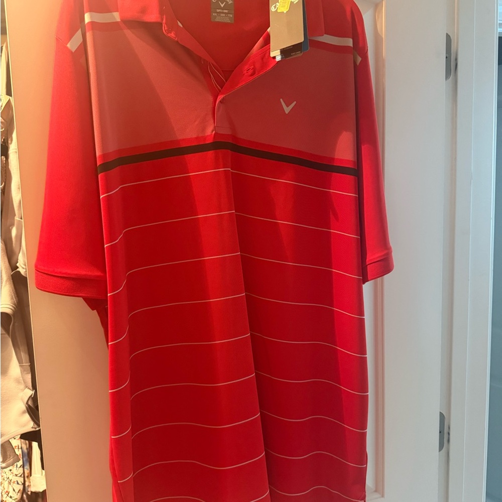 Callaway Men's Vibrant Red Polo with Stripes